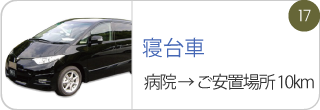 寝台車、病院→ご安置場所10km